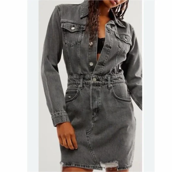 Etica Grey Denim Shirt Dress long sleeves size XS - Picture 1 of 11